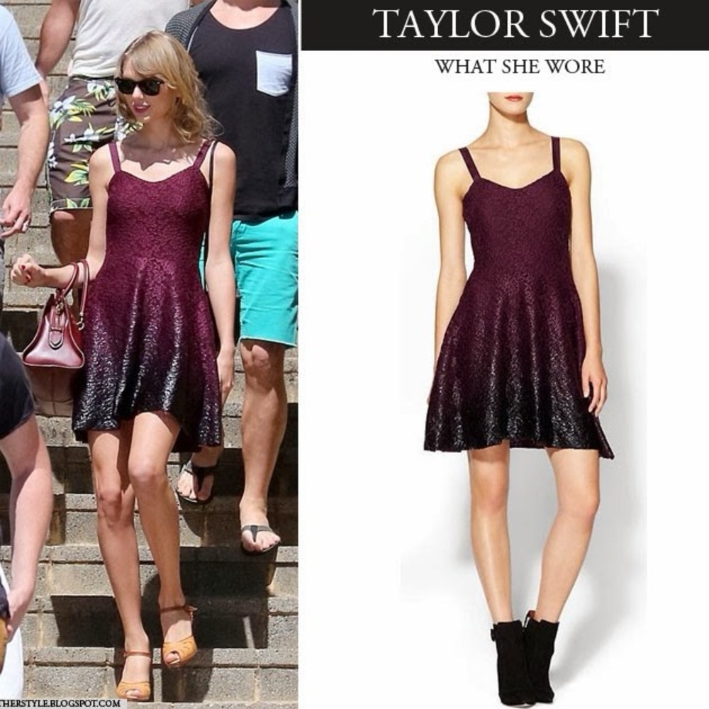 Free People Ombre Burgundy to Black Fit-and-Flare Dress
